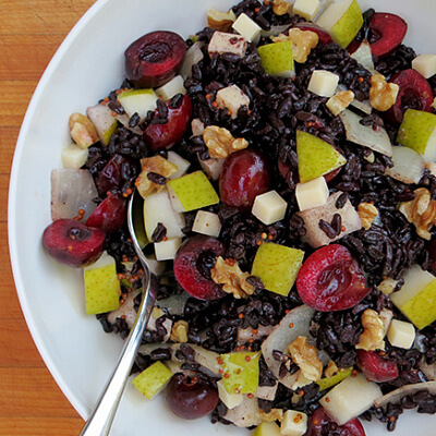 Black rice, cherry and pear salad