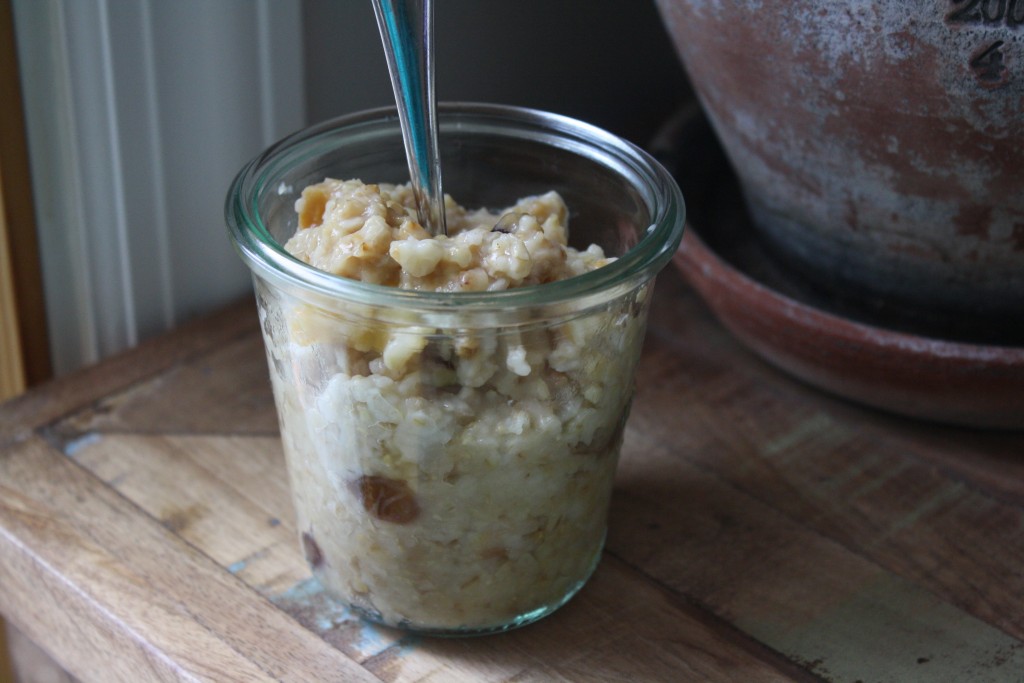 steel cut oatmeal in a small mason jar